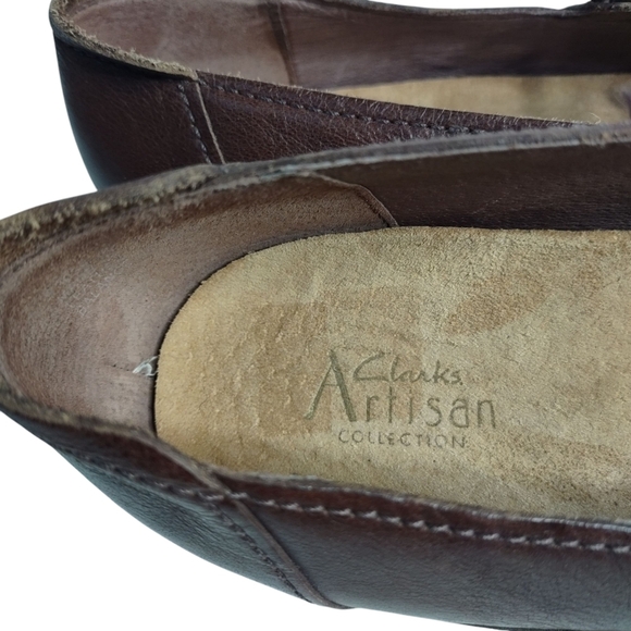 CLARKS Artisan Brown Leath Merry Jane Elastic Strap Slip-On Loafers Shoes Sz 8M - Picture 6 of 10